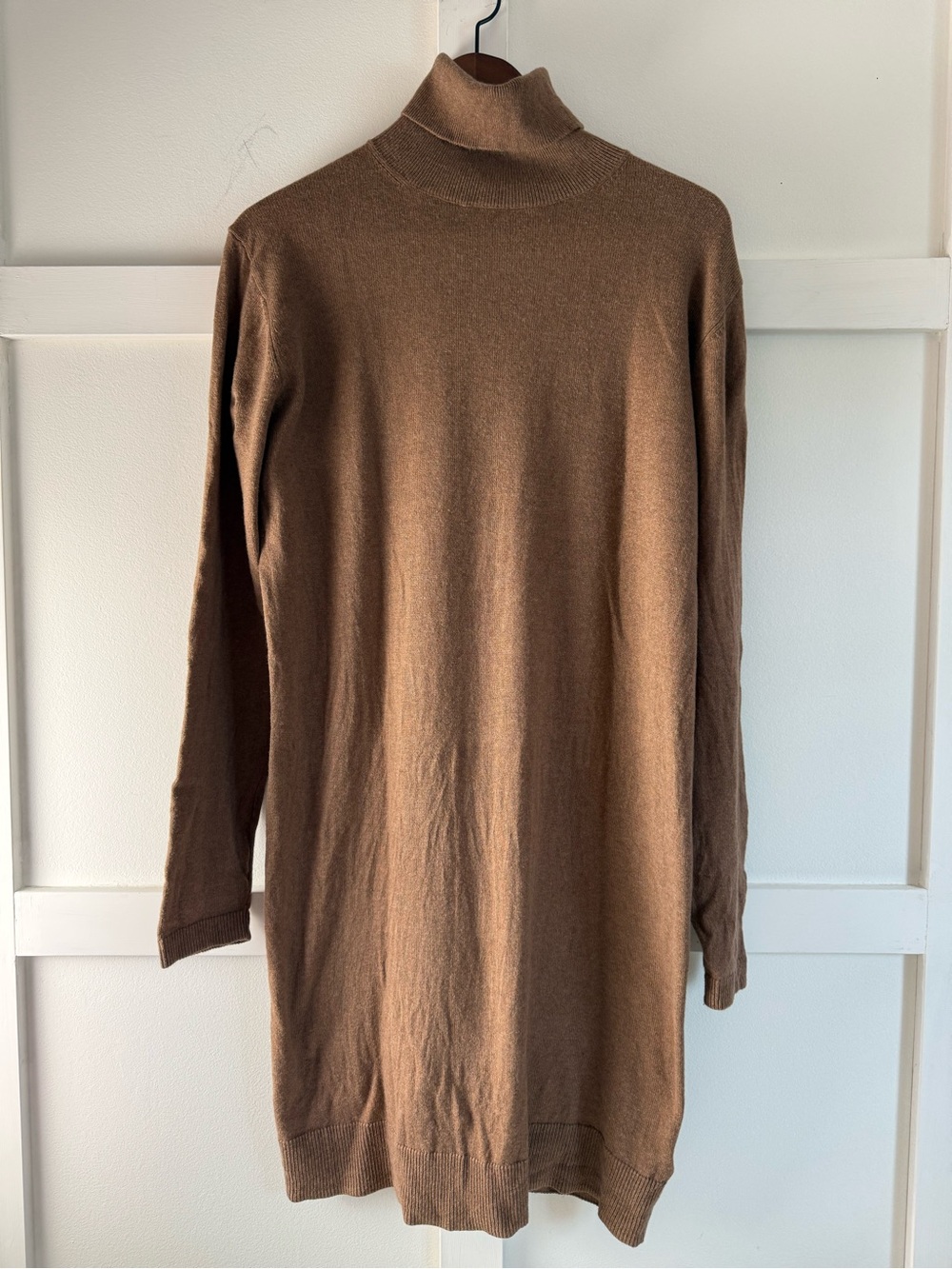 Joe Fresh Soft Cashmere Blend Turtleneck Sweater Dress Camel Brown Size L